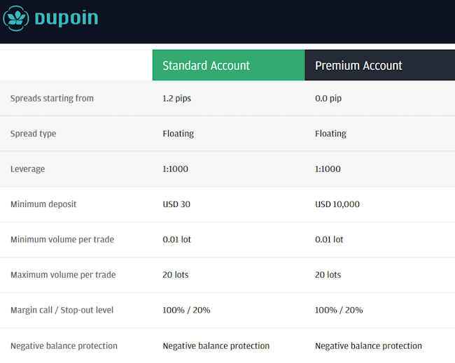 Dupoin ประเภทบัญชี